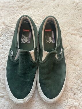 Vans Slip-On Shoes in Dark Green with White Soles